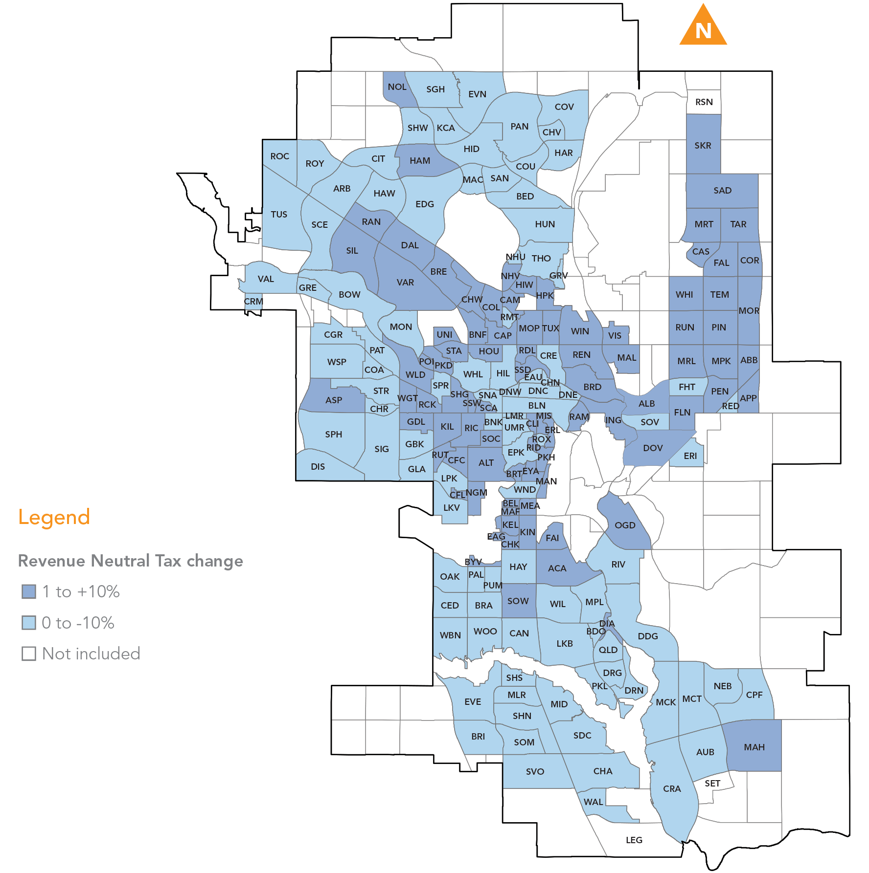 2013 median residential revenue neutral tax change on the map